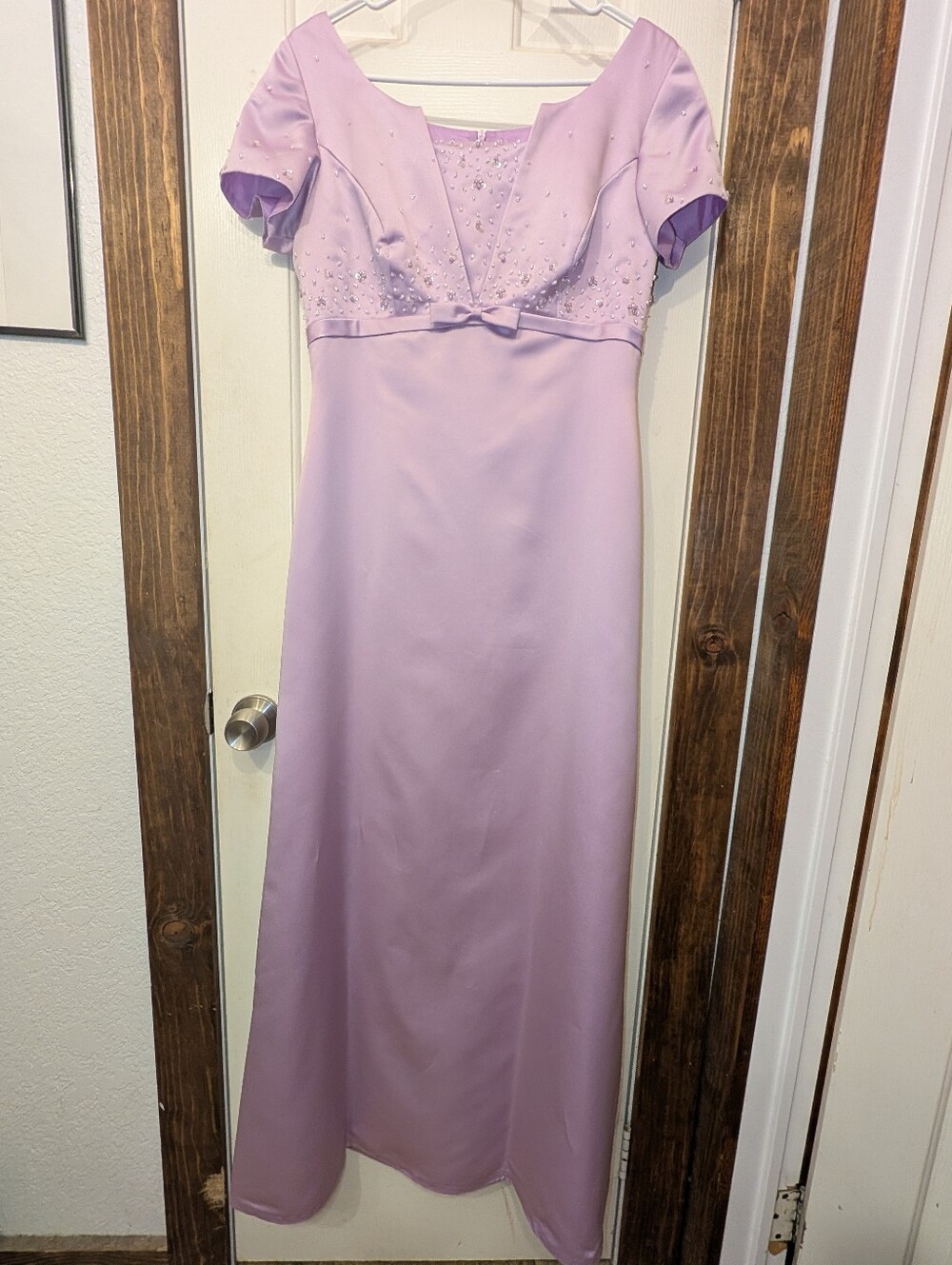 Vintage Lavender Beaded Bridesmaid Dress Size 12 Y2K Purple Wedding Gown Lilac